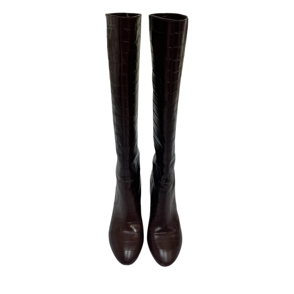 Loeffler Randall Goldy Croc Embossed Tall Boots Brown - Picture 13 of 14